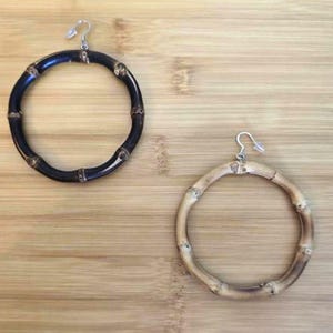 Real Bamboo Large Hoop Dangle Earrings- 3&quot; Diameter Choice of 2 Colors