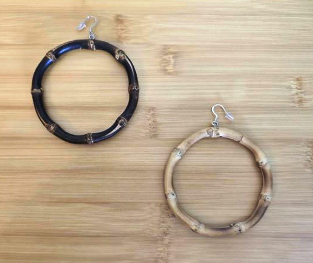 Real Bamboo Large Hoop Dangle Earrings- 3" Diameter Choice of 2 Colors