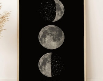 Three Moons Personalized Moon Phase Print, Custom Night Sky Star Map, Anniversary Wedding Gift, Three Dates Wall Art