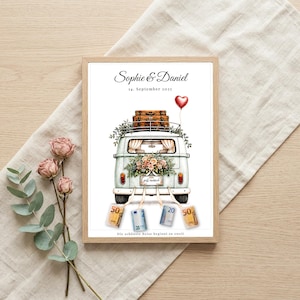 Geldgeschenk Hochzeit personalisiert | VW Bulli Camper Poster | Geldgeschenk Brautpaar | Digitaler Download A4 A3 image 4