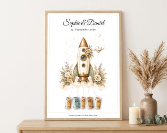 Geldgeschenk Hochzeit personalisiert | Rakete zu den Sternen | Geldgeschenk Brautpaar | A4 A3 Download