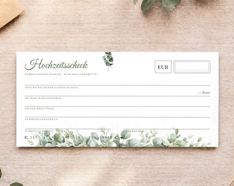 Hochzeitsscheck zum Ausdrucken | Scheck Vorlage Geldgeschenk Hochzeit PDF | 9 Designs | A4 & US Letter | Gutschein Brautpaar Geschenk