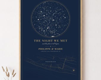 Custom Star Map & Street Map Print, The Night We Met, Personalized Anniversary Gift, Where We Met Map, Night Sky By Date, Wedding Gift