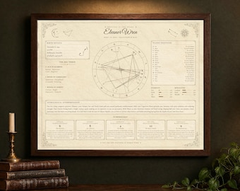 Landscape Birth Chart Print | Personalized Natal Chart & Astrology Report | Horizontal Numerology Zodiac Wheel Poster | Digital Download