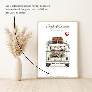 Geldgeschenk Hochzeit personalisiert | VW Bulli Camper Poster | Geldgeschenk Brautpaar | Digitaler Download A4 A3 image 2