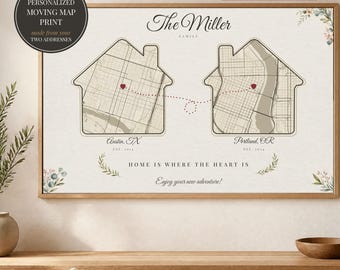 Personalized Moving Away Gift Map, Old Home New Home Print, Housewarming Realtor Closing Gift, Custom Map Poster (Digital File)