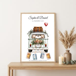 Geldgeschenk Hochzeit personalisiert | VW Bulli Camper Poster | Geldgeschenk Brautpaar | Digitaler Download A4 A3 image 1