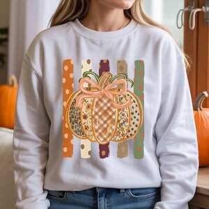 Patchwork Pumpkin Sweatshirt, Preppy Pumpkin Shirt, Cute Autumn Crewneck, Leopard Plaid Pumpkin Tee, Thanksgiving Gift For Her