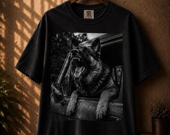 Angry German Shepherd Shirt, Comfort Colors Tee, Aggressive Dog Shirt, Black and White German Shepherd, Realistic Dog Lover Gift