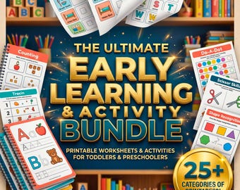 300+ Ultimate Early Learning Kids Activity Ebook Bundle | Preschool Worksheets, Toddler Busy Books, Kindergarten Prep Printables