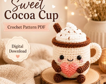 Sweet Cocoa Cup Crochet Pattern PDF, Amigurumi Hot Chocolate Mug Pattern, Kawaii Cocoa Cup Plush, Valentine Crochet Gift, Decor Pattern