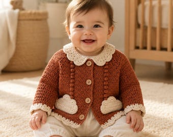 Baby Cardigan Crochet Pattern, Cloud Pocket Sweater, 6–12 Month Infant Clothing, Full Step Guide PDF