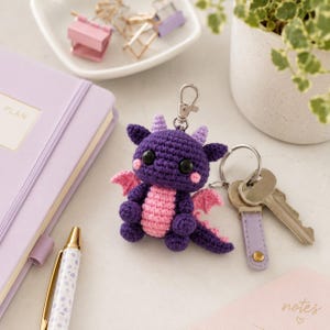 Baby Purple Dragon Crochet Pattern PDF, Amigurumi Dragon Keychain Pattern, Cute Dragon Bag Charm, Fantasy Crochet Plush, Digital Download