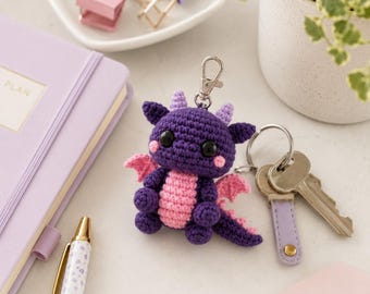 Baby Purple Dragon Crochet Pattern PDF, Amigurumi Dragon Keychain Pattern, Cute Dragon Bag Charm, Fantasy Crochet Plush, Digital Download