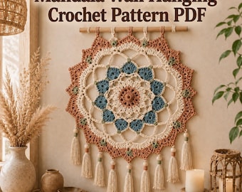 Crochet Mandala Wall Hanging Pattern PDF, Boho Wall Decor Crochet Pattern, Tassel Mandala Home Decor, Digital Download