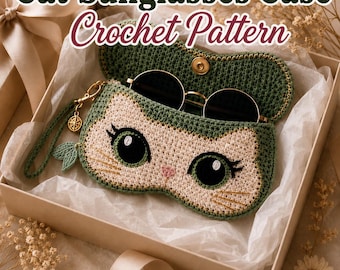 Cat Sunglasses Case Crochet Pattern PDF, Cute Cat Glasses Holder, Crochet Eyeglass Pouch, Beginner Friendly Digital Download