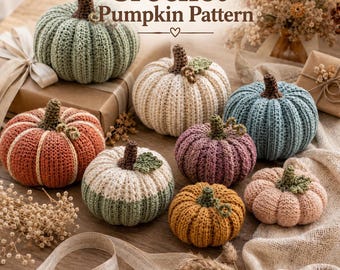 Patrón de calabaza de ganchillo en PDF, calabazas decorativas de otoño con punto acanalado, 4 tamaños, descarga digital.
