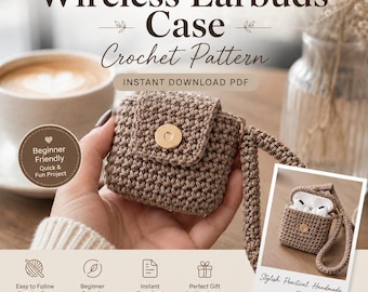 Wireless Earbuds Case Crochet Pattern, AirPods Case PDF, Crochet Earbud Holder, Bobble Stitch Pouch, Keychain Crochet Pattern