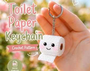 Toilet Paper Keychain Crochet Pattern PDF, Kawaii Amigurumi Bag Charm, Cute Mini Roll Digital Download