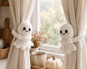 Ghost Curtain Tiebacks Crochet Pattern PDF, Halloween Curtain Holders, Cute Amigurumi Home Decor, Digital Download