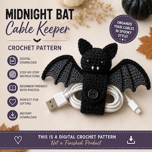 Bat Cable Holder Crochet Pattern PDF, Halloween Cord Organizer, Spooky Cable Keeper, Beginner Amigurumi Digital Download