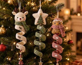 Christmas Crochet Pattern PDF, Spiral Ornament Pattern, Reindeer Star Bird Crochet, Amigurumi Christmas Decor, Digital Download