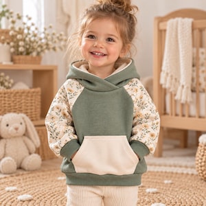 Toddler Hoodie Sewing Pattern PDF - Baby & Kids Clothing Pattern, Crossover Hood, Sizes 3M-6Y, Beginner Friendly