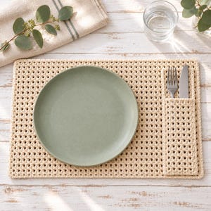Crochet Placemat Pattern PDF – Linen Stitch Table Mat and Cutlery Pocket – Beginner Home Decor Crochet