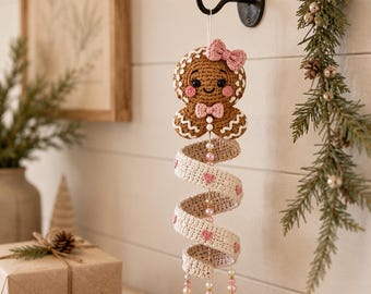 Gingerbread Spiral Ornament Crochet Pattern PDF, Christmas Hanging Decor, Amigurumi Gingerbread Girl, Instant Download