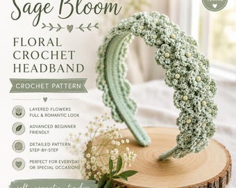 Crochet Floral Headband Pattern PDF, Flower Crown Crochet Pattern, Cottagecore Hair Accessory, Bridal Headband, DIY Flower Headband Tutorial