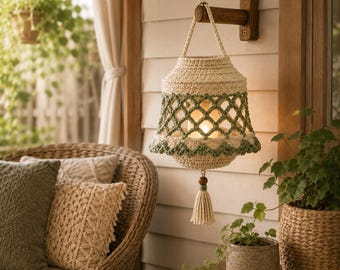 Crochet Hanging Lantern Pattern PDF, Boho Lantern Crochet Pattern, Home Decor Crochet Pattern, Beginner Crochet Lamp Decor, DIY Lantern