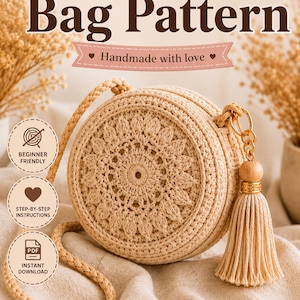 Round Crochet Bag Pattern PDF | Mandala Crossbody Purse Tutorial | Boho Circle Handbag with Zipper | Digital Crochet Pattern