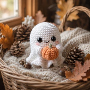 Patrón de ganchillo PDF de fantasma de calabaza acogedor, patrón de fantasma amigurumi de Halloween, decoración de ganchillo de otoño, descarga digital de peluche de fantasma de calabaza adorable imagen 6