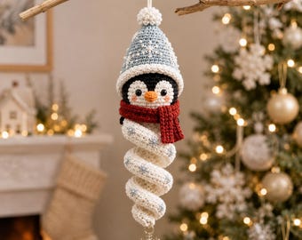 Penguin Crochet Pattern PDF, Christmas Ornament Crochet Pattern, Amigurumi Penguin, Spiral Hanging Decor, Winter Crochet Pattern