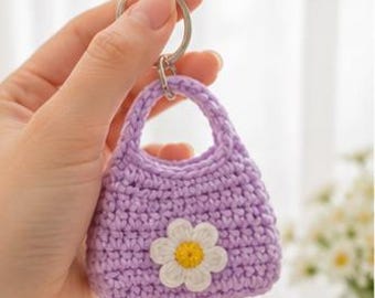 Daisy Mini Bag Keychain Crochet Pattern PDF, Crochet Bag Charm Pattern, Mini Purse Amigurumi, Flower Keychain Digital Download, Crochet Gift