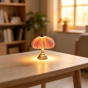 Mini Handmade Thumb Lamp, Tiny Sea Urchin Shell Night Light,Handmade Tiny Table Lamp, Warm LED Mini Lamp Gift