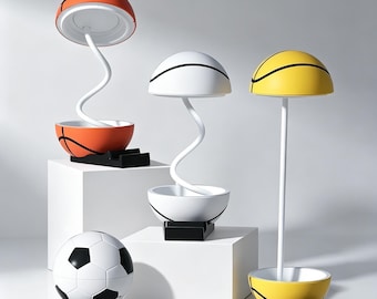 Basketball Soccer LED Lamp, Flexible Gooseneck, USB Rechargeable Storage Light，Basketball Football Kids Bedroom Lamp