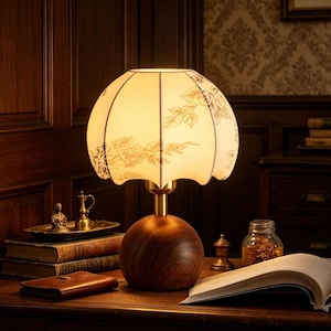 Handgefertigte Retro Schreibtischlampe, Tischlampe mit Blumenmuster, Warmes Nachttischlampe, 3-Farben Touch Dimmbare Nachtlampe
