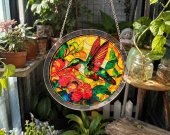 Acrylic Puzzle Suncatcher, 83 Piece Hummingbird Window Hanging, Colorful Stained Glass Style Sun Catcher, Home & Garden Decor Gift