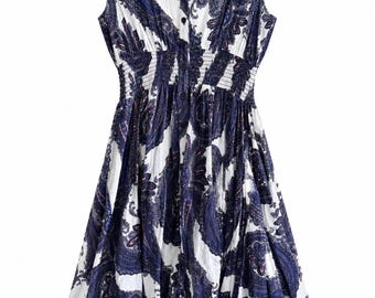 Chelsea & Theodore Navy and White Paisley Midi Dress NWT