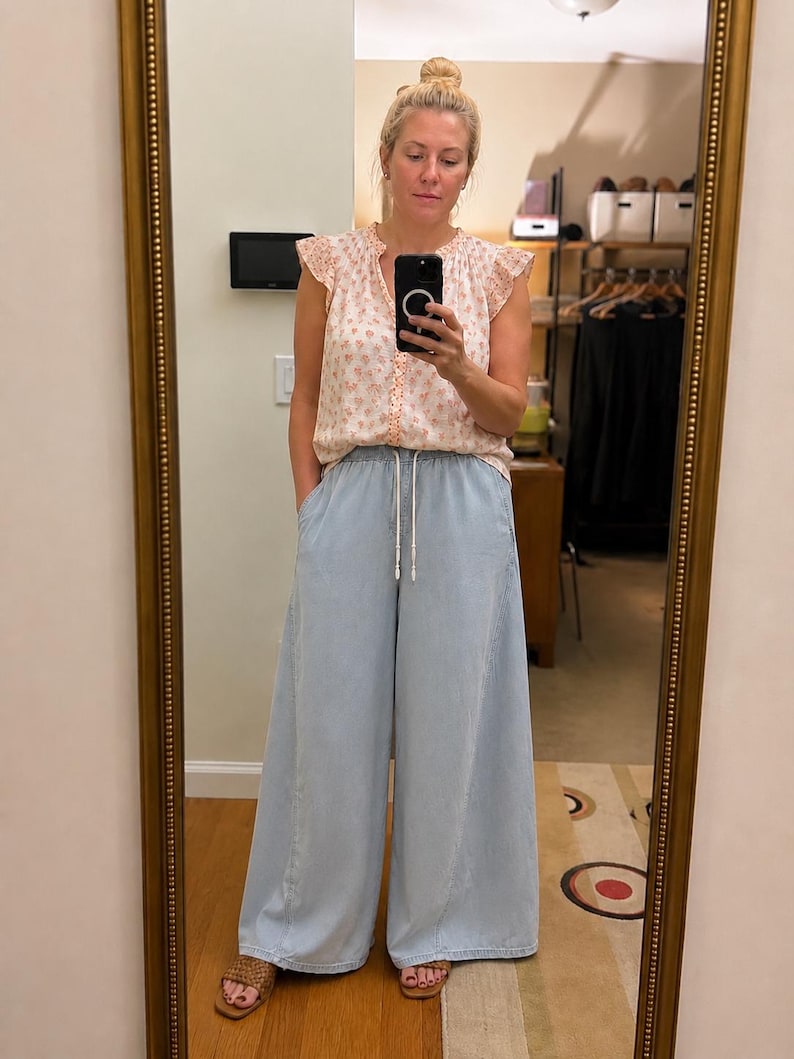 TINSELTOWN Light Blue Wide Leg Tencel Cotton Blend Denim Pants Size S EUC image 1