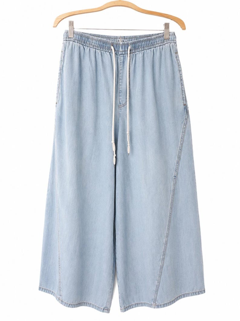 TINSELTOWN Light Blue Wide Leg Tencel Cotton Blend Denim Pants Size S EUC image 2