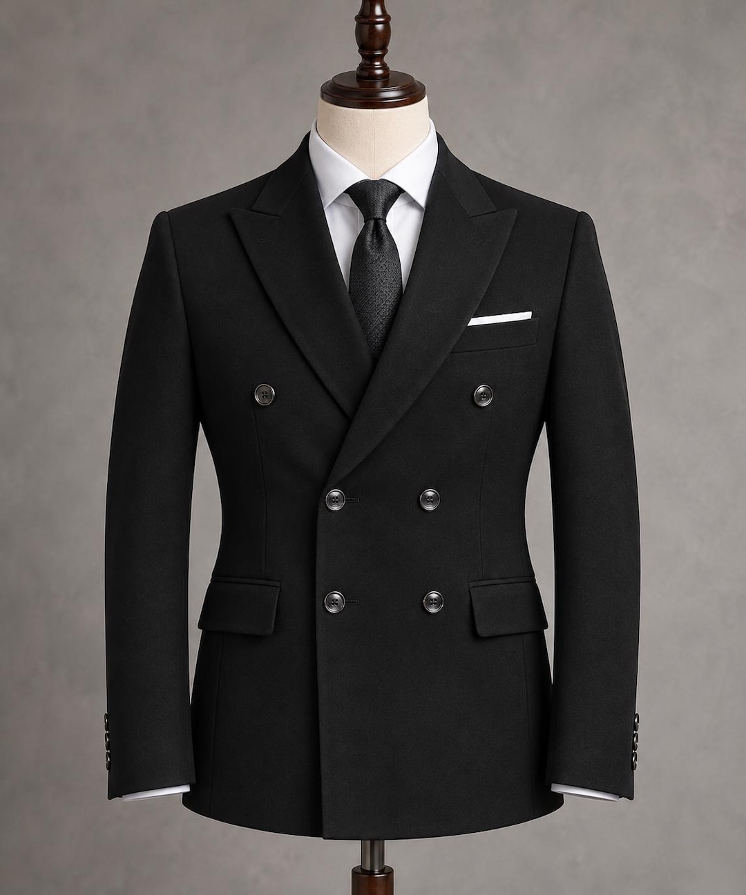 Black Double Breasted Wedding Tuxedo | Groom Suit Jacket | Peak Lapel Black Double Breasted Wedding Tuxedo | Groom Suit Jacket | Peak Lapel