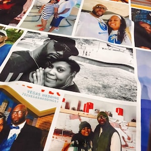 May include: A collage of multiple photographs printed on a single sheet, featuring various couples in different settings. The images include outdoor and indoor scenes, with text visible that reads VEGAS WEDDING 702VEGASWEDDINGS.COM.