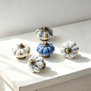 Pumpkin-shaped knobs,ceramic flowerknobs,retro-style knobs,drawer handles,desk and cabinet handles,vintage-style cabinet handles,Drawer Pull