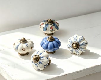 Pumpkin-shaped knobs,ceramic flowerknobs,retro-style knobs,drawer handles,desk and cabinet handles,vintage-style cabinet handles,Drawer Pull