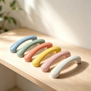 Curved ceramic  handles and knobs,colorful decorative handles suitable for children's rooms, handles for dressing tables and wardrobes