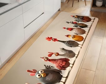 Polyester kitchen mat, cartoon chicken floor mat - non slip washable hallway runner