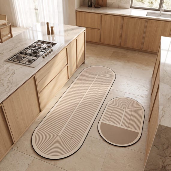 Japandi Diatomite Kitchen Runner Mat, Low Profile Water Absorbent Floor Rug - Soft Rubber Backed Minimalist Washable Accent Mat