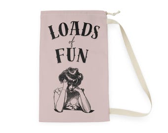 Loads of Fun laundry bag | Vintage illustration, humorous laundry storage